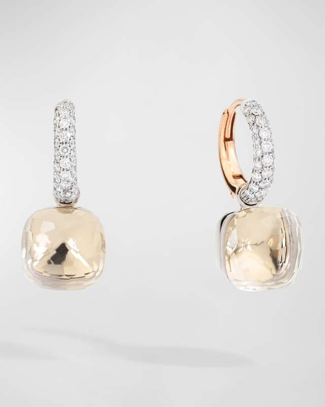 18K Rose and White Gold Nudo Classic White Topaz and Diamond Earrings